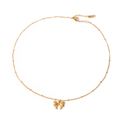 Exquisite Light Luxury 18K Gold Stainless Steel Bead Chain Butterfly Pendant Necklace