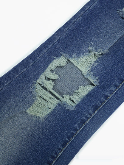 Dark Blue Tight High Waist Ripped Jeans Women's Tight