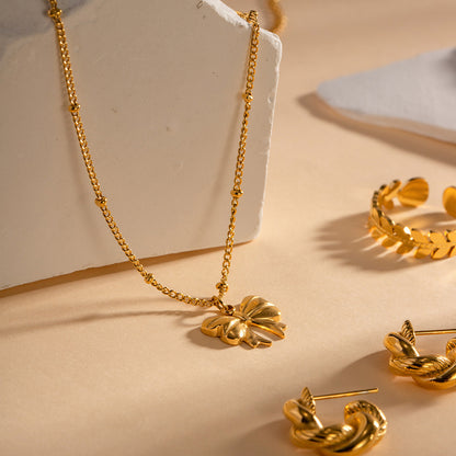 Exquisite Light Luxury 18K Gold Stainless Steel Bead Chain Butterfly Pendant Necklace