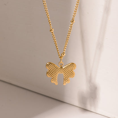 Exquisite Light Luxury 18K Gold Stainless Steel Bead Chain Butterfly Pendant Necklace