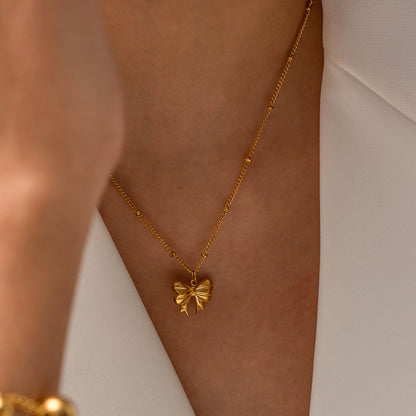 Exquisite Light Luxury 18K Gold Stainless Steel Bead Chain Butterfly Pendant Necklace